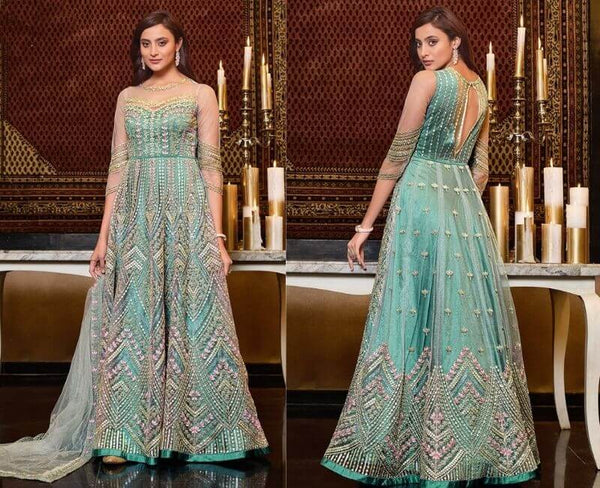 Anamsa Designer 258 Green Semi Stitched Pure Heavy Georgette Salwar Suit